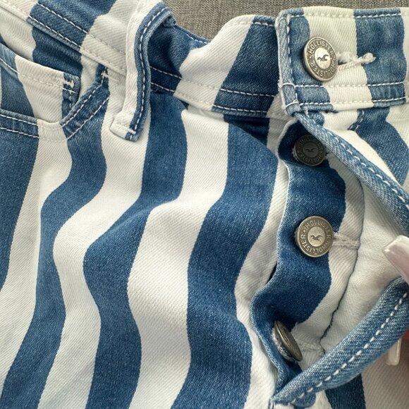 Hollister High Rise Cuffed Shorts Striped Blue White Button Up 5/27 Waist Cotton - Picture 7 of 12